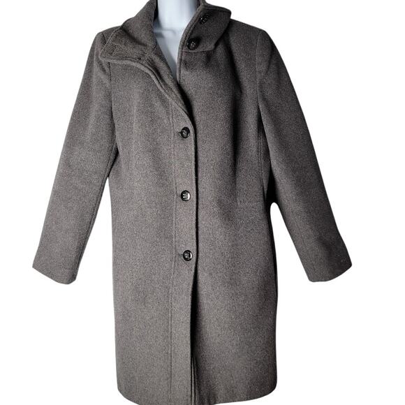 Calvin Klein Wool Blend Gray Coat Size 14 Button Front Winter Overcoat Academia - Picture 1 of 10